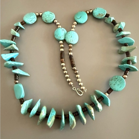 Southwestern Turquoise Colored Howlite Gemstones and Heishi Stones Nickel Silver - Picture 2 of 3